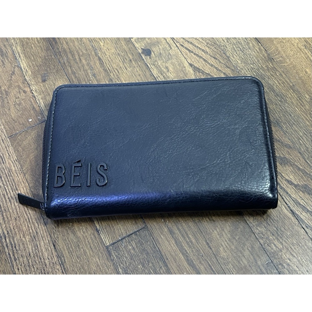 BÉIS The Travel Wallet black textured vegan leather Passport Document Holder